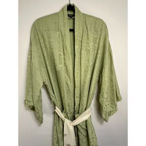 Dreamsacks Women's Jacquard Silk Green/Cream Bathrobe Size S/M 100% Silk